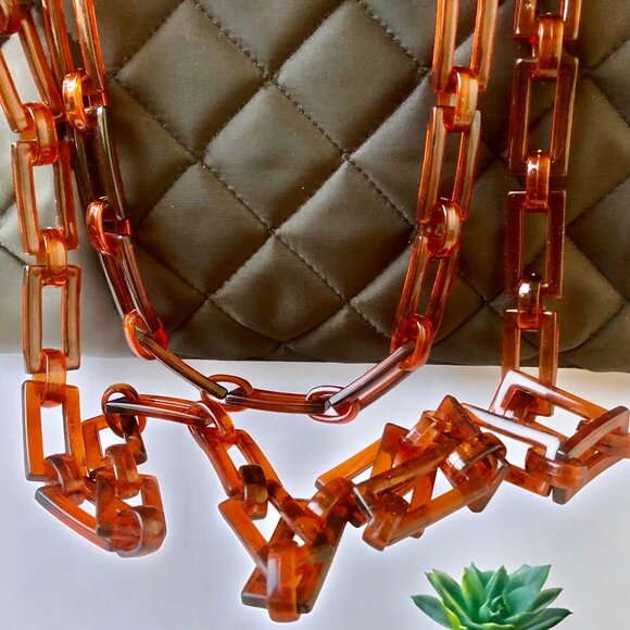 Vintage Brown Quilted Nylon Shoulder Handbag Plastic Chain Handles New - Picture 9 of 13